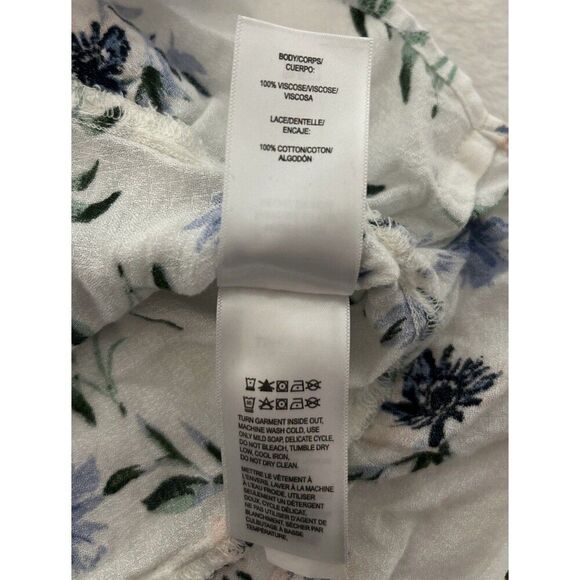 Lucky Brand Floral Blouse Puff Sleeve Crochet V-Neck Small - Picture 6 of 8